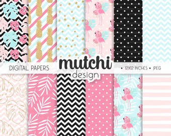 Tropical Seamless Patterns, Tropical Paper, Scrapbook, Printable Paper, Paper patterns, Seamless Patterns, Summer, Tropical, Flamingos