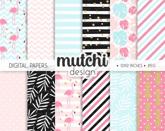 Tropical Seamless Patterns, Tropical Paper, Scrapbook, Printable Paper, Paper patterns, Seamless Patterns, Summer, Tropical, Flamingos