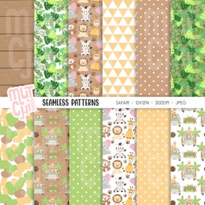 Naadloze safaridierenpatronen, jungle-plakboekpapier (digitale download)