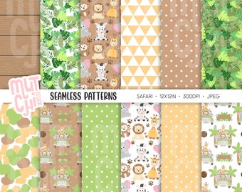 Safari Animal Seamless Patterns, Jungle Scrapbook Paper (Digital Download)