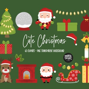 Cute Christmas Clipart Set Digital Illustrations Xmas Holiday winter Christmas ornaments Santa claus and Reindeer Christmas Tree