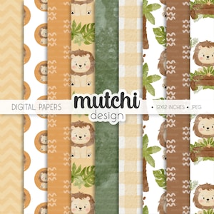 Lion Safari Digital Papers, Jungle, animals, seamless patterns, Safari digital papers