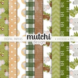 Elephant Safari Digital Papers, Giungla, animali, modelli senza cuciture, carte digitali Safari