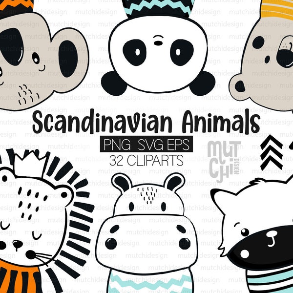 Scandinavian Animals svg, Clipart Set, Cute Animals, Jungle, Woodland animals, Forest animals, Cute nursery animal svg, baby shower, Doodle