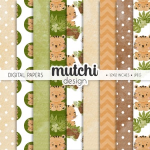 Tiger digital papers, Jungle, animals, seamless patterns, Safari digital papers