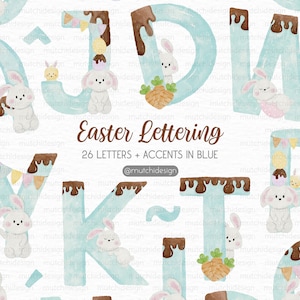 Easter Alphabet Clipart , Watercolor lettering creator, alphabet Digital Clipart, baby names, nursery clipart, Blue