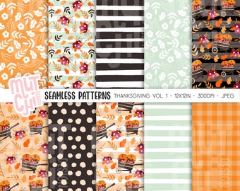 Thanksgiving digital papers, thanksgiving seamless patterns, fall, autumn, pumpkins, halloween, scrapbook, printable, commercial use