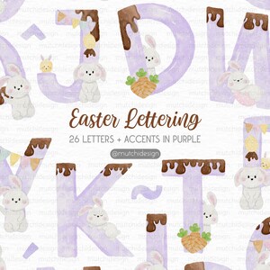 Easter Alphabet Clipart , Watercolor lettering creator, alphabet Digital Clipart, baby names, nursery clipart, Purple