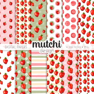 Strawberry Seamless Patterns, Fruits, Summer, Strawberry Scrapbook, Digital Papers, Printable, Planners, Seamless Patterns, Commercial use