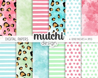 Boho Leopard Print Digital Paper, Retro Backgrounds (JPEG)