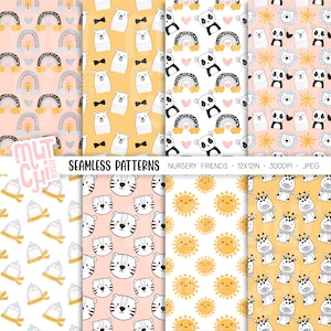 Cute nursery animal Seamless Patterns Woodland animals baby shower invitation Doodle Patterns Animal Cute animal Seamless Patterns