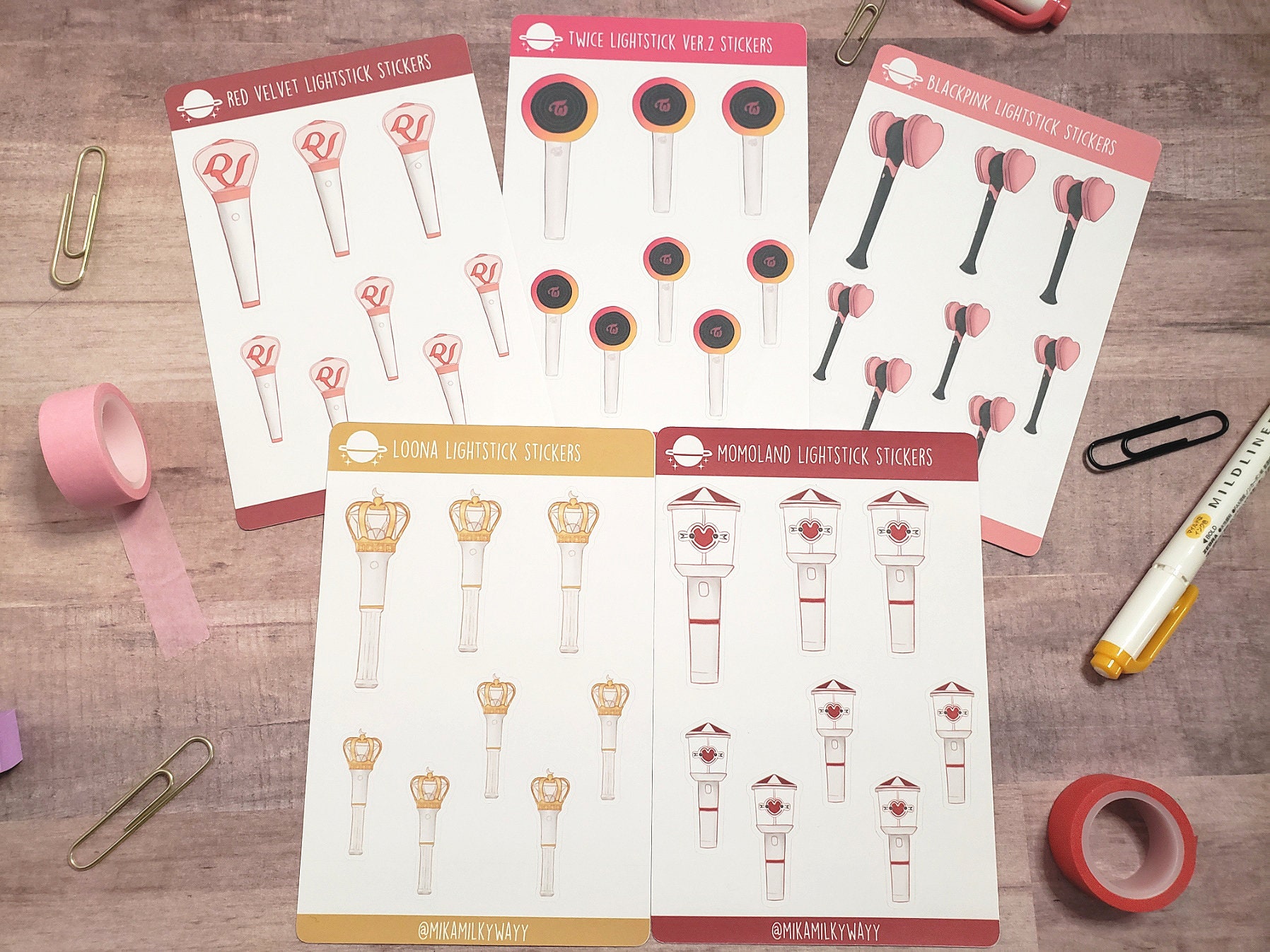 K Pop Girl Groups Lightsticks Sticker Sheet Blackpink Etsy