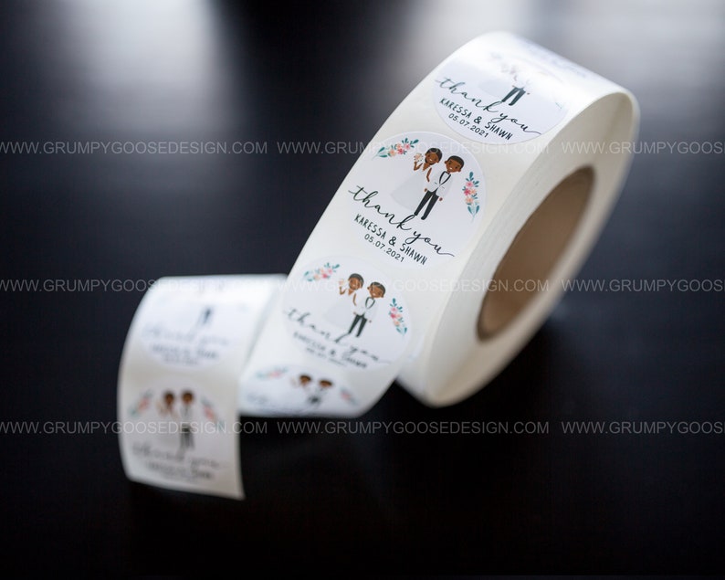 100 Wedding Thank You labels, Wedding Favor Stickers, Cartoon Figure Personalization Premium Labels-NEXT DAY SHIPPING image 2