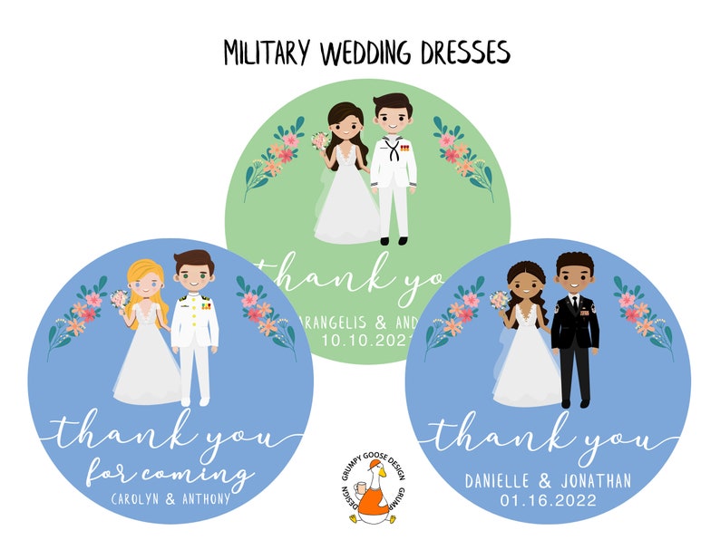 100 Wedding Thank You labels, Wedding Favor Stickers, Cartoon Figure Personalization Premium Labels-NEXT DAY SHIPPING image 6