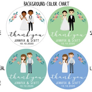 100 Wedding Thank You labels, Wedding Favor Stickers, Cartoon Figure Personalization Premium Labels-NEXT DAY SHIPPING image 4