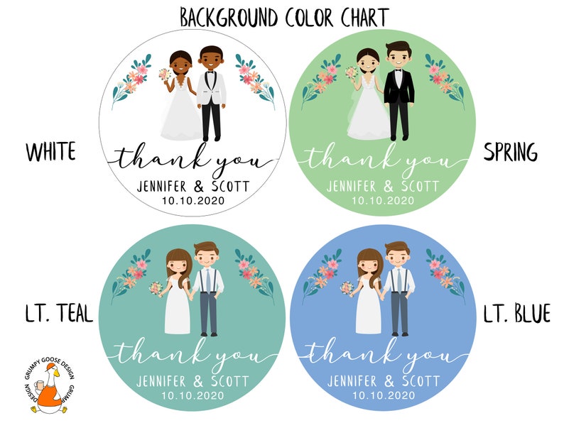 100 Wedding Thank You labels, Wedding Favor Stickers, Cartoon Figure Personalization Premium Labels-NEXT DAY SHIPPING image 4