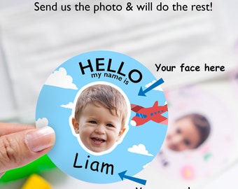 Custom face on Hello My Name Is Tag Stickers/3"circle Name label-Find Smile behind masks\back to school\Sticker for mask\party\gift\meetings