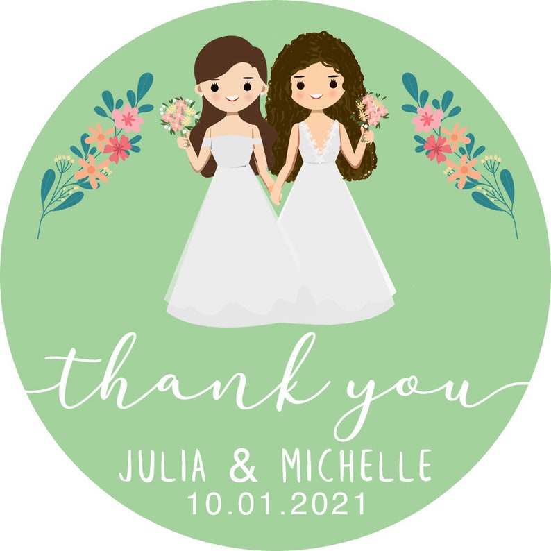 100 Wedding Thank You labels, Wedding Favor Stickers, Cartoon Figure Personalization Premium Labels-NEXT DAY SHIPPING image 9