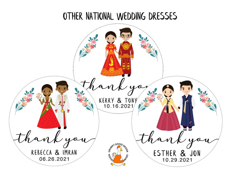 100 Wedding Thank You labels, Wedding Favor Stickers, Cartoon Figure Personalization Premium Labels-NEXT DAY SHIPPING image 5