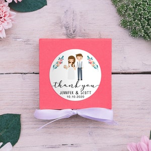 100 Wedding Thank You labels, Wedding Favor Stickers, Cartoon Figure Personalization Premium Labels-NEXT DAY SHIPPING image 3