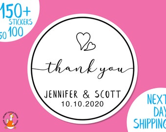 100 Wedding Thank You labels, Wedding Favor Stickers, Personalization Premium Labels-NEXT DAY SHIPPING