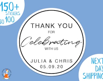 100 Wedding Thank You labels, Wedding Favor Stickers, Personalization Premium Labels-NEXT DAY SHIPPING