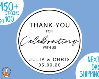 100 Wedding Thank You labels, Wedding Favor Stickers, Personalization Premium Labels-NEXT DAY SHIPPING
