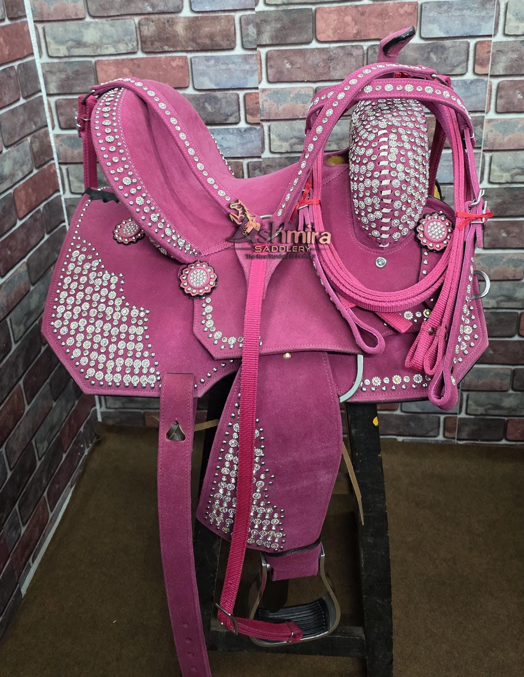 Western Barrel Leather Horse Saddle Pleasure Trail Comfort Seat With Matching Headstall Breast Collar & Reins Free Shipping