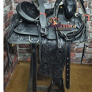 Western Leather Hand tooled Premium Barrel Racing Saddle Tack, Trail Pleasure Saddle, Custom Horse Saddle Free Shipping