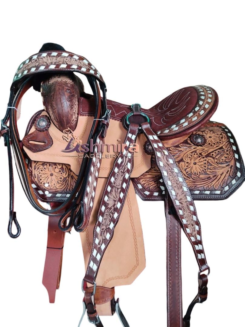 Selle Western Barrel Racing En Cuir - Cristaux - Equitation - Fabriquée En Inde