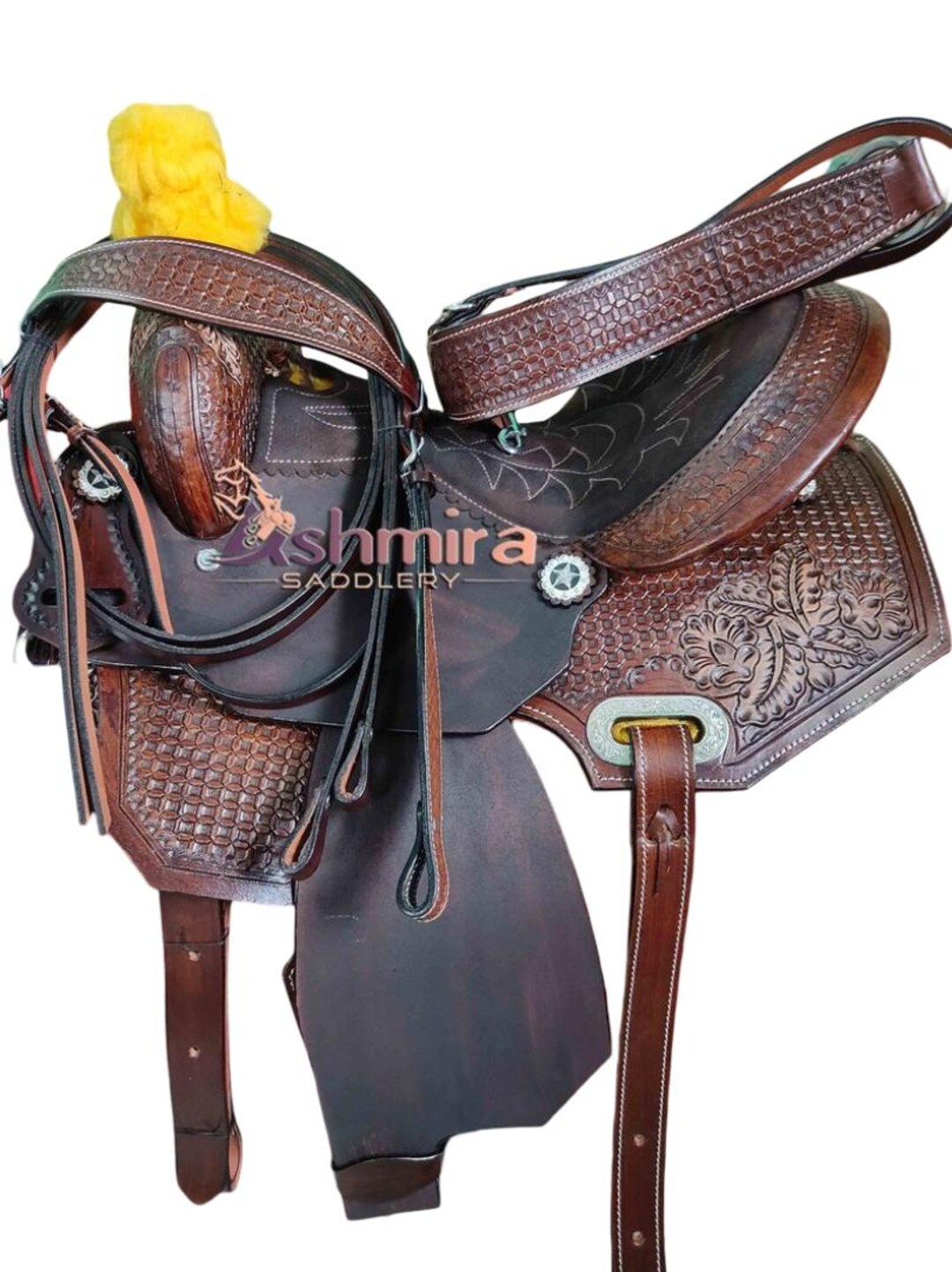 Western Horse Selle Cuir Tonneau Course Trail Equestrian Tack 12-18