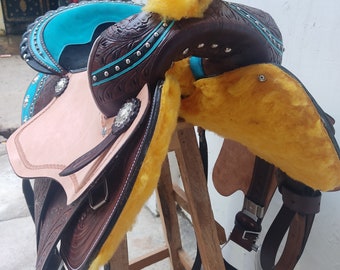 Selle Western Barrel Ridex En Cuir Rugueux – Taille 15 Pouces – Avec Jeu D'attaches Gratuit