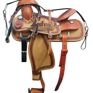 Western Barrel Leather Horse Saddle Pleasure Trail Comfort Seat With Matching Headstall Breast Collar & Reins Free Shipping