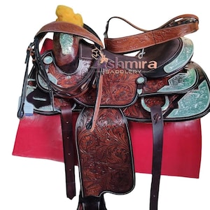 Premium Leather Western Trail Pleasure Show Saddle Comfort Seat, Custom Barrel Show Horse Saddle Tack Set Free Shipping