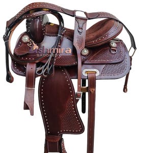 Western Barrel Leather Horse Saddle Pleasure Trail Comfort Seat With Matching Headstall Breast Collar & Reins Free Shipping