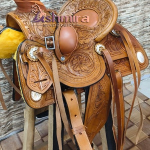 Manaal Enterprises Wade Tree Selle de travail en cuir de qualité supérieure pour ranch de style western (siège : 38,1 cm, ancien wade reborn