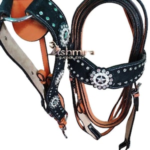 Western Leather Headstall With Breast Collar, Barrel Racing Headstall for Horses Free Shipping