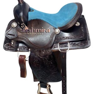 Western Premium Leather Quality Barrel Comfort Seat Horse Saddle with Matching Tack set Free Shipping