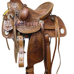 Hand Carved Leather Western Ranch Saddle with Tack Set - FQHB