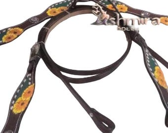 Hand Painted Sunflower Leather Headstall & Collar Set: Western Horse Tack