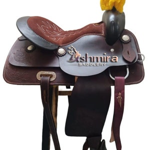 Handmade Leather Western Barrel Racing Saddle: Padded Suede Seat
