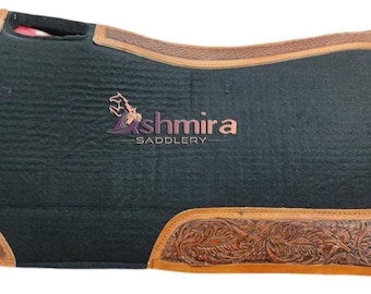 Western Wool Felt Saddle Pad with Carved Leather - Show Blanket