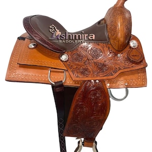 Western Barrel Leather Horse Saddle Pleasure Trail Comfort Seat With Matching Headstall Breast Collar & Reins Free Shipping