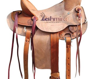 Western Premium Leather Quality Barrel Rough out Horse Saddle with Matching Tack set Free Shipping