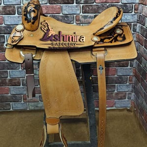 Western Leather Roping Ranch Cutter Premium Leather Rough Out With Tack Set Free shipping