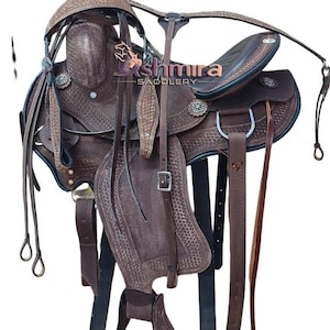 Western Leather Rough Out Barrel Racing Horse Saddle  Padded Seat With Tack Set Free Shipping