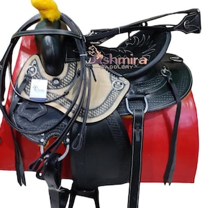 Western Barrel Racing Leather Horse Saddle Comfort Padded Seat With Matching Headstall Breast Collar & Reins Free Shipping