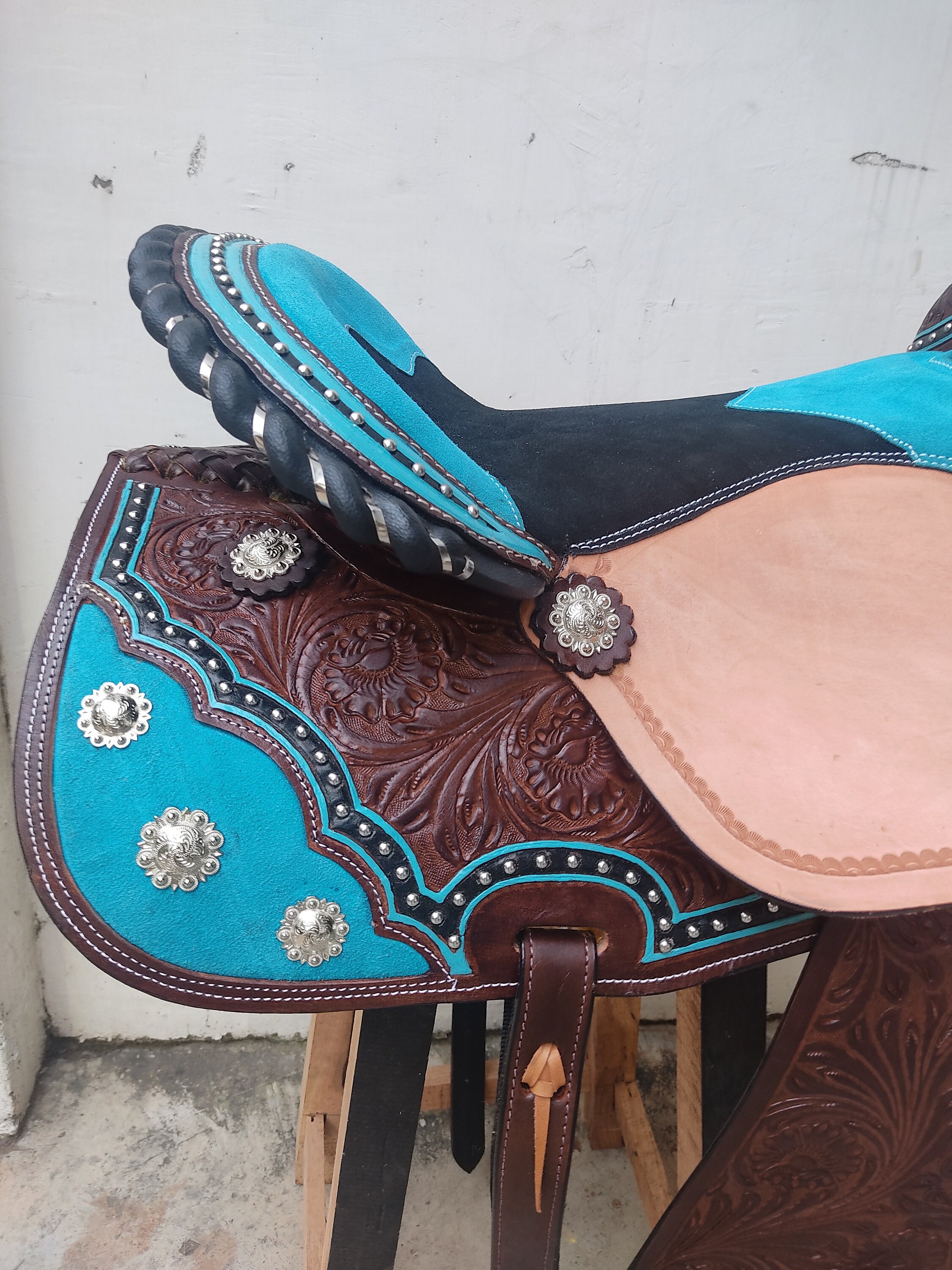 WESTERN TRAIL HORSE Selle Baril Racing Tack Cuir Premium Tooled 10-18 WESTERN TRAIL HORSE Selle Baril Racing Tack Cuir Premium Tooled 10-18