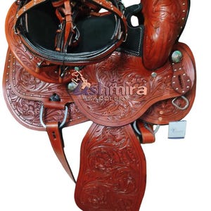 Western Premium Leather Quality Barrel Comfort Seat Horse Saddle with Matching Tack set Free Shipping