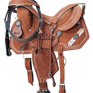 Western Premium Leather Quality Barrel Rough out Horse Saddle with Matching Tack set Free Shipping